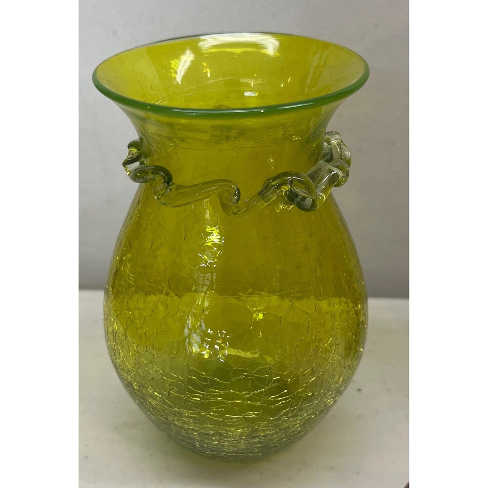 Kanawha Yellow Mid Century Crackle Glass Pitcher